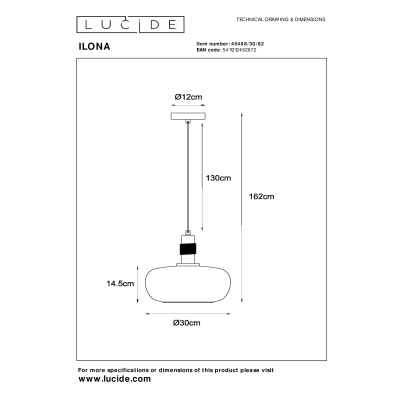 ILONA - Lampa wisząca - Ø 30 cm - 1xE27 - Amber 45408/30/62 Lucide